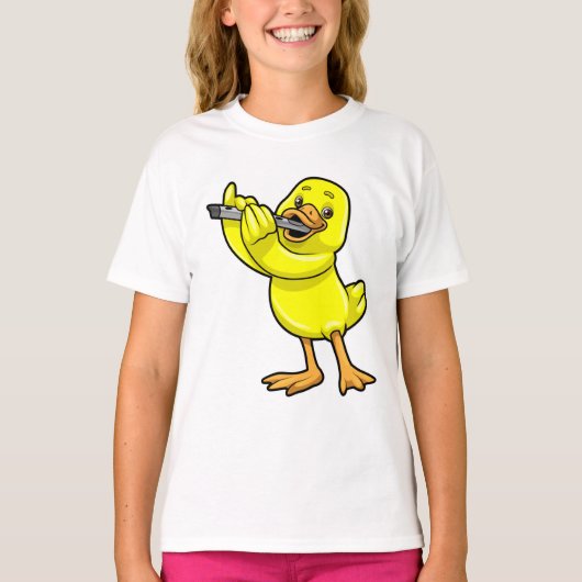 Duck bij Muziek met Flute T-shirt (Voorkant)