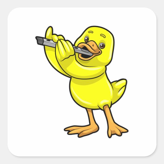 Duck bij Muziek met Flute Vierkante Sticker (Voorkant)