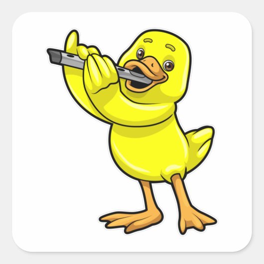 Duck bij Muziek met Flute Vierkante Sticker (Voorkant)