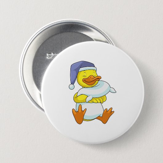 Duck bij Sleeping met Nightcap Ronde Button 7,6 Cm (Voorkant /achterkant)
