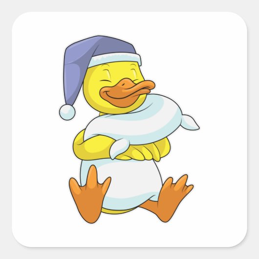 Duck bij Sleeping met Nightcap Vierkante Sticker (Voorkant)