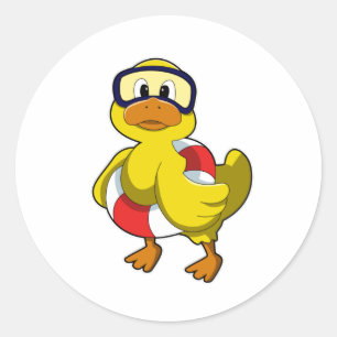 Duck bij Zwemmen met Swim ring & Diving Goggles Ronde Sticker