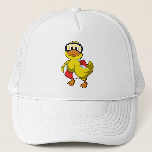 Duck bij Zwemmen met Swim ring & Diving Goggles Trucker Pet (Voorkant)