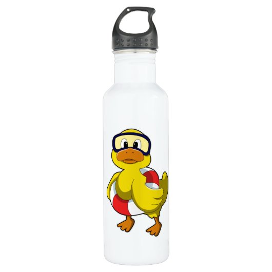 Duck bij Zwemmen met Swim ring & Diving Goggles Waterfles (Voorkant)