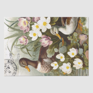 Duck Bird Decoupage Bloemen Frans Postmerk Tissuepapier