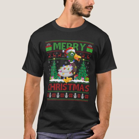 Duck Bird Lover Xmas lichtte lelijke kerstavond to T-shirt (Voorkant)
