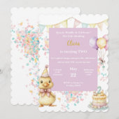 Duck Birthday Invitation • Little Duckling Party Kaart (Voorkant / Achterkant)