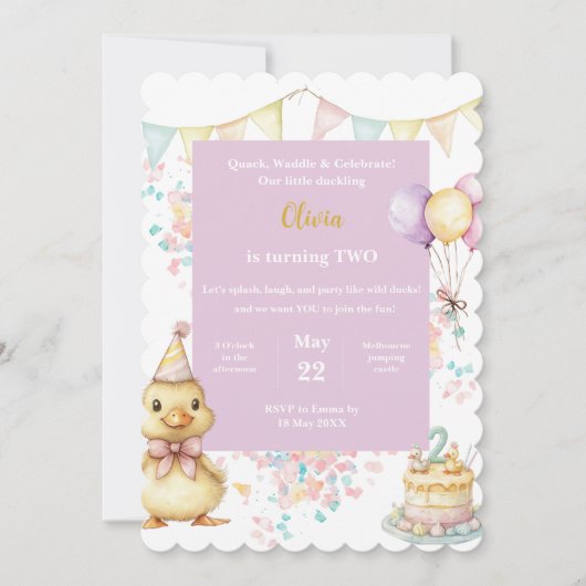 Duck Birthday Invitation • Little Duckling Party Kaart (Voorkant)