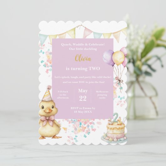 Duck Birthday Invitation • Little Duckling Party Kaart (Staand voorkant)