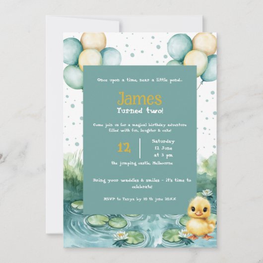 Duck Birthday Invitation • Watercolor Little Duck  Kaart (Voorkant)