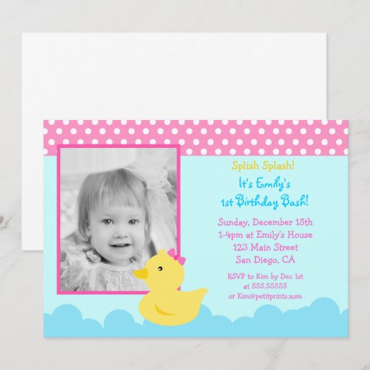 Duck Birthday Invitations Kaart (Voorkant / Achterkant)
