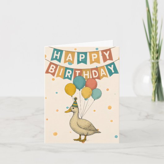 Duck Birthday Kaart – grillig dier met ballon (Voorkant)