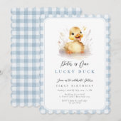 Duck Blue Gingham 1e verjaardag Kaart (Voorkant / Achterkant)