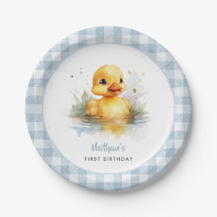 Duck Blue Gingham Verjaardagspapier Bord