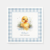 Duck Blue Gingham Verjaardagspapier Servet (Voorkant)