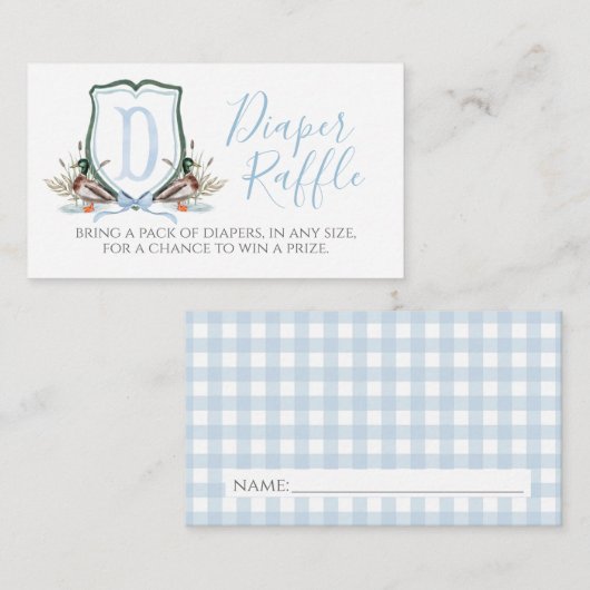 Duck Boy Baby shower Luier Raffle Informatiekaartje (Voorkant / Achterkant)