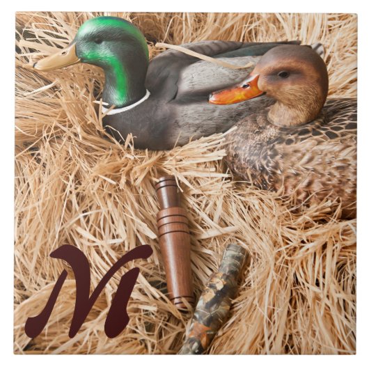 Duck Call Mallard Drake Hunt Monogram Display Tile Tegeltje (Voorkant)