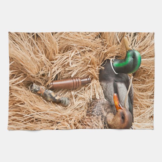 Duck Call Mallard Drake Hunting Kitchen Dish Towel Theedoek (Horizontaal)