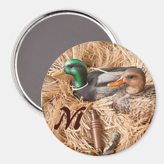 Duck Call Mallard Drake Monogram Initiaal Magnet (Voorkant / Achterkant)