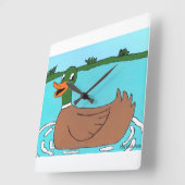 Duck Clock, Quack, Bathroom Decor Vierkante Klok (Hoek)