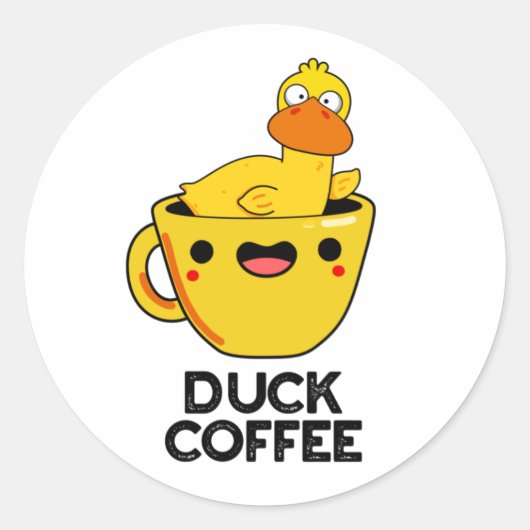 Duck Coffee Funny Drink Pun Ronde Sticker (Voorkant)