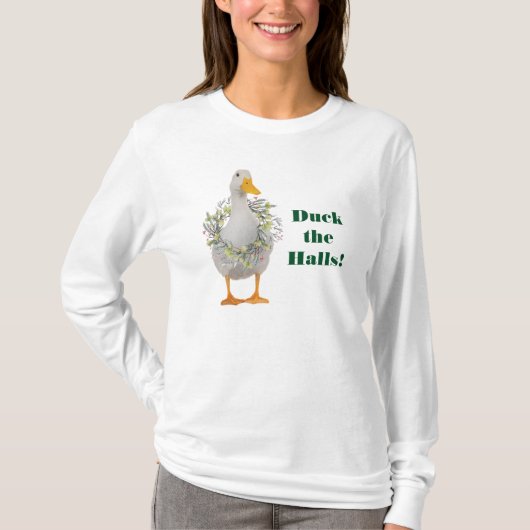 Duck de Halls. White Duck Kerstmis T-shirt (Voorkant)