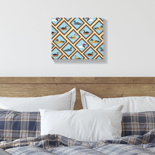 Duck Decoys ingelijst in Diamond Shapes Canvas Afdruk (Insitu (Slaapkamer))