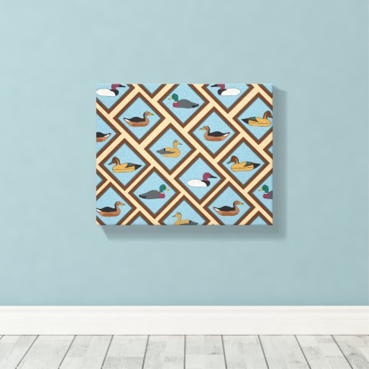 Duck Decoys ingelijst in Diamond Shapes Canvas Afdruk (Insitu (Houten vloer))