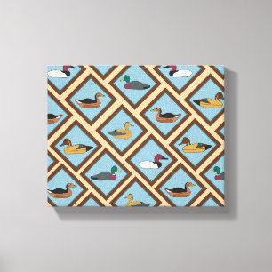  Duck Decoys ingelijst in Diamond Shapes Canvas Afdruk