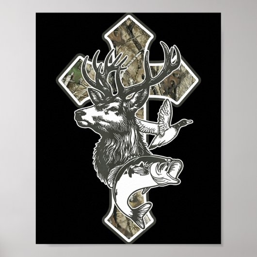 Duck Deer Dove Camo Cross Christian Hello Hunting  Poster (Voorkant)