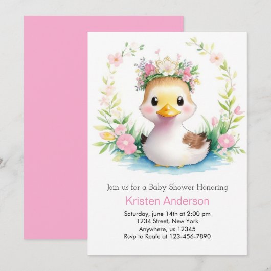 Duck Delight Baby Meisje Douche Kaart (Voorkant / Achterkant)