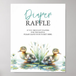 Duck Diaper Raffle Baby shower Blauw Poster