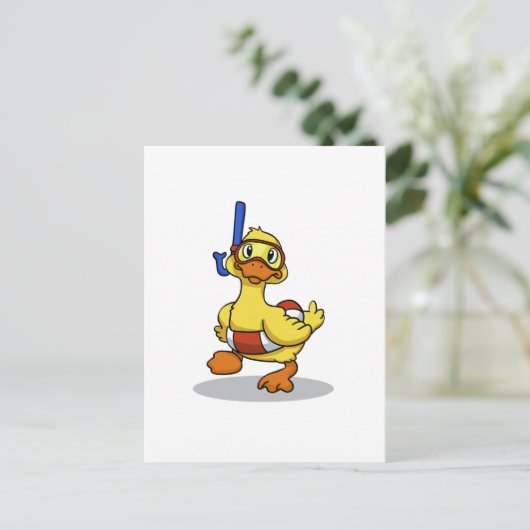Duck die een snorkelmasker draagt | Achterkleur ki Briefkaart (Staand voorkant)