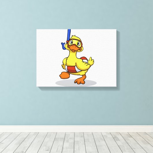 Duck die een snorkelmasker draagt | Achterkleur ki Canvas Afdruk (Insitu (Houten vloer))