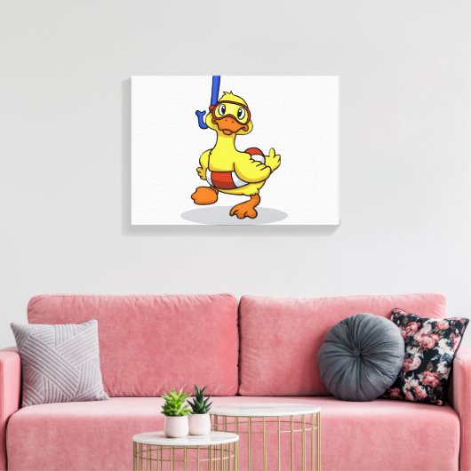Duck die een snorkelmasker draagt | Achterkleur ki Canvas Afdruk (Insitu (Woonkamer))