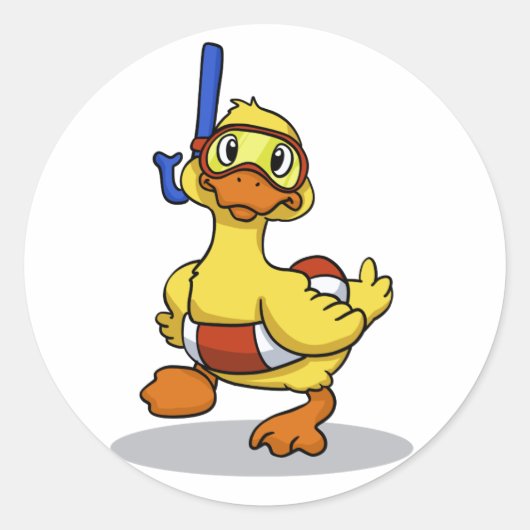 Duck die een snorkelmasker draagt | Achterkleur ki Ronde Sticker (Voorkant)