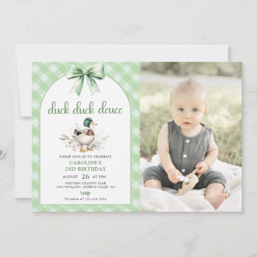 Duck Duck Deuce 2e verjaardag foto uitnodiging (Voorkant)