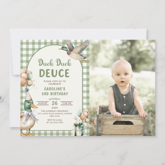 Duck Duck Deuce Balloon 2e verjaardag foto Kaart (Voorkant)