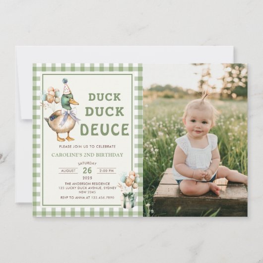 Duck Duck Deuce Balloon 2e verjaardag uitnodiging (Voorkant)