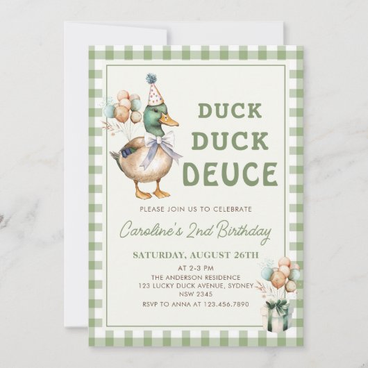 Duck Duck Deuce Balloon 2e verjaardag uitnodiging (Voorkant)