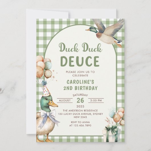 Duck Duck Deuce Balloon 2e verjaardag uitnodiging (Voorkant)