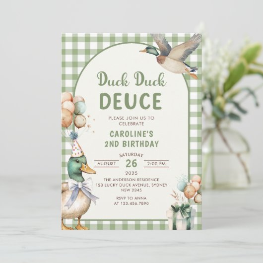 Duck Duck Deuce Balloon 2e verjaardag uitnodiging (Staand voorkant)