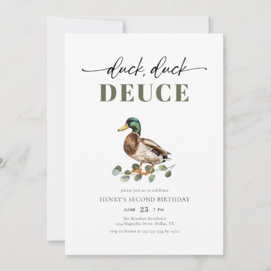 Duck Duck Deuce Waterverf Boy 2e Verjaardag Kaart (Voorkant)