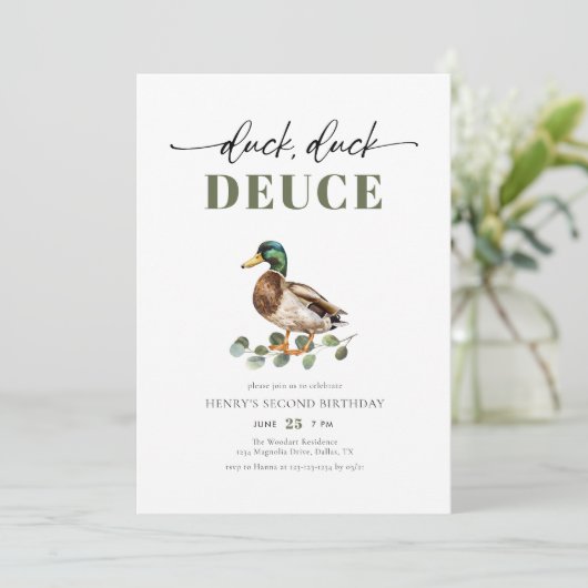 Duck Duck Deuce Waterverf Boy 2e Verjaardag Kaart (Staand voorkant)