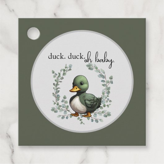 Duck Duck Oh Baby eend thema baby shower Bedankjes Labels (Voorkant)