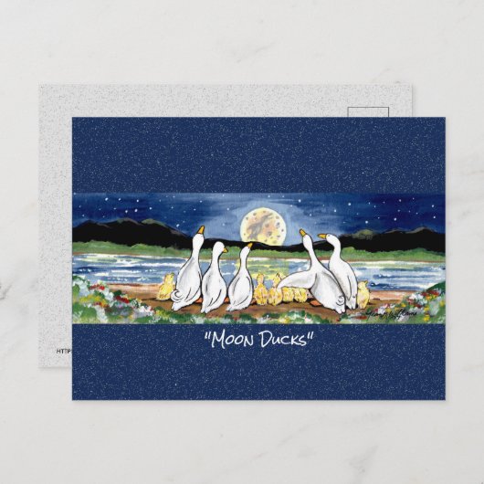 Duck Ducking Moon Whimsical Waterverf Briefkaart (Voorkant / Achterkant)