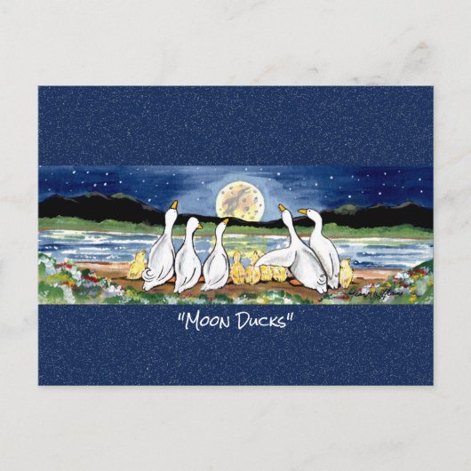 Duck Ducking Moon Whimsical Waterverf Briefkaart (Voorkant)