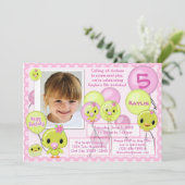 Duck Ducky verjaardagsuitnodiging roze geel (foto) Kaart (Staand voorkant)