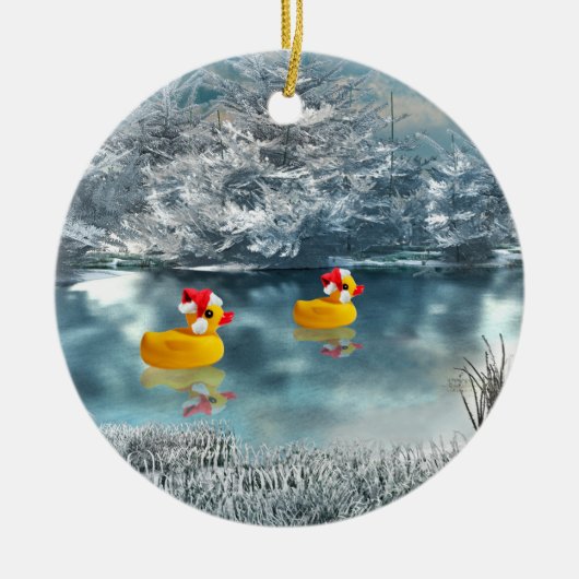 Duck Duo Kerstmis 2 keramisch sieraad Keramisch Ornament (Voorkant)
