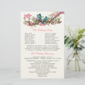 Duck Egg Blue  Birds & Pink Wedding Programme Briefpapier (Staand voorkant)